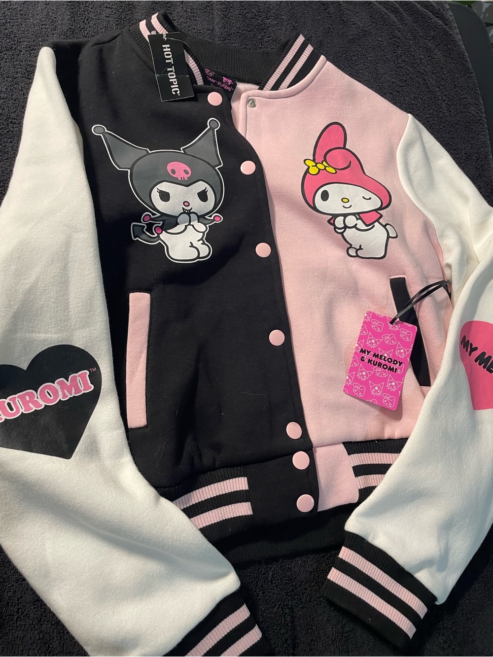 Sanrio Pink Black White My Melody & Kuromi Varsity Hoodie